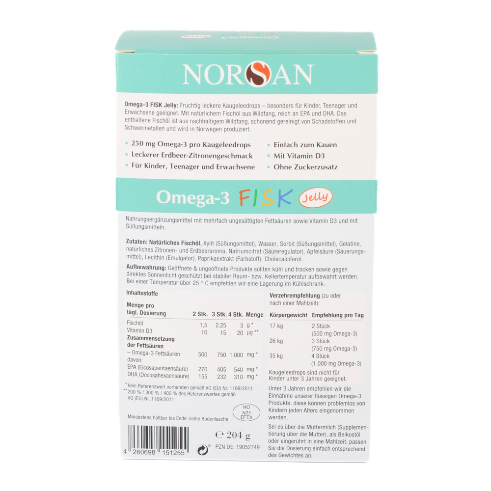 NORSAN Omega-3 FISK Jelly f.Kinder Drag.Vorratspa.