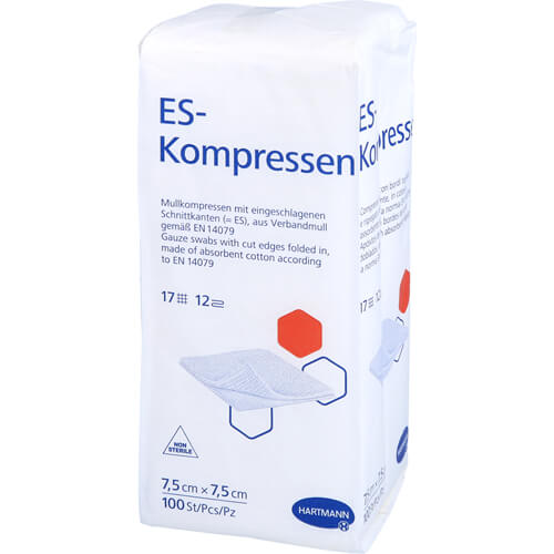 ES-KOMPRESSEN unsteril 7,5x7,5 cm 12fach