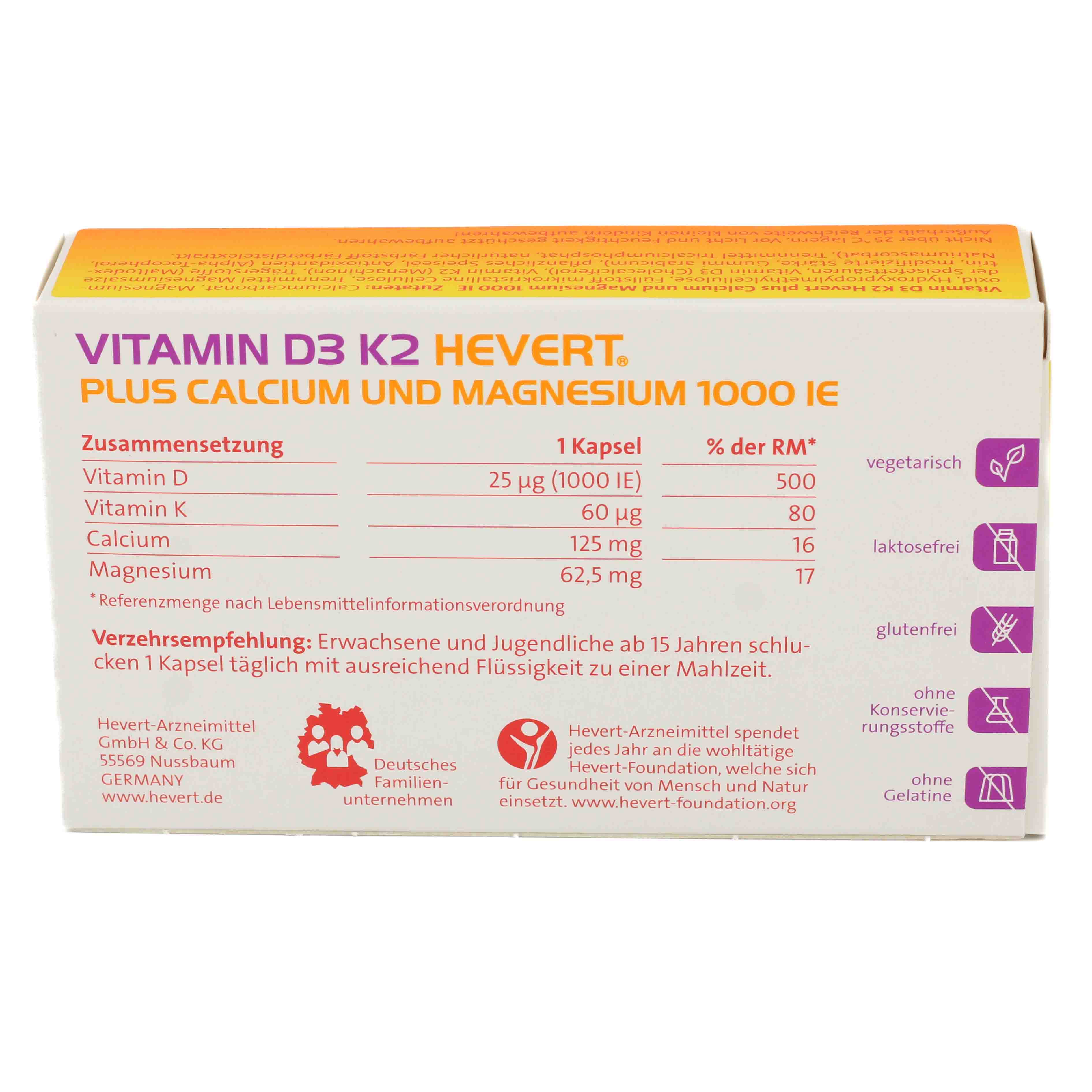 VITAMIN D3 K2 Hevert+Calcium u.Magnes.1000 IE Kps.